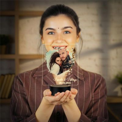 Personalized Couple LED Photo Lamp with Custom Name and Date | Gift for Husband Wife, Girlfriend Boyfriend Gift for Anniversary & Birthday Warm White Light & USB Powered